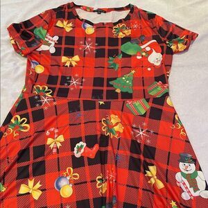 Women’s Christmas Tree Snowmen Presents Short Sleeves Party Dress Size XXL